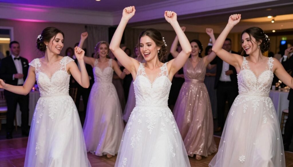 bridesmaids dancing at wedding reception party bridesmaids dancing at wedding reception party