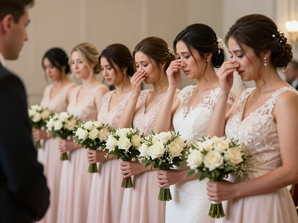 bridesmaids emotional during wedding ceremony bridesmaids emotional during wedding ceremony