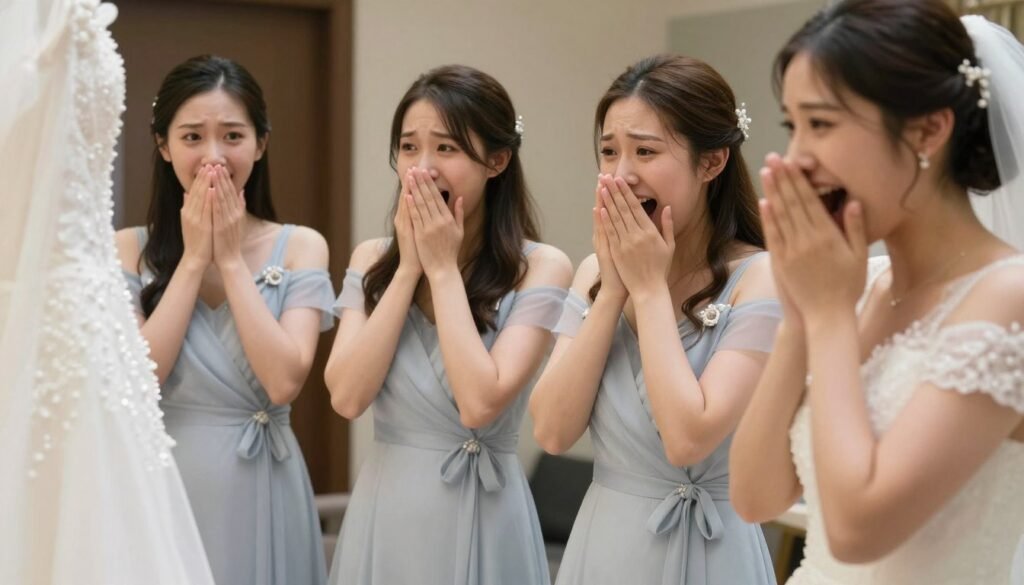 bridesmaids first look reaction seeing bride bridesmaids first look reaction seeing bride