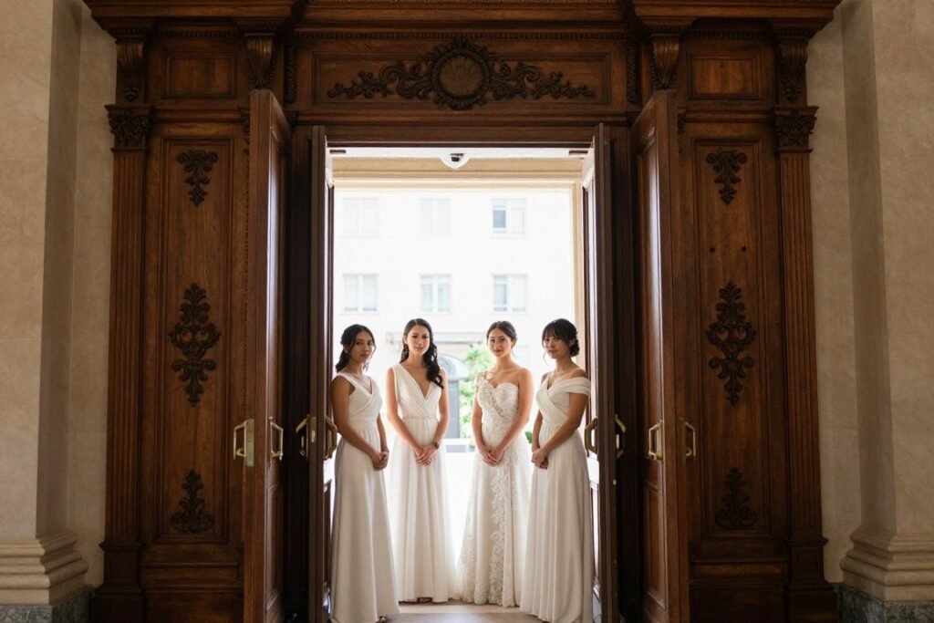 bridesmaids framed in doorway