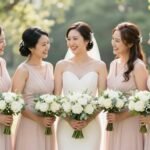 Bridesmaid Photos: Creative Ideas & Tips for Your Big Day bridesmaids holding bouquets in coordinated dresses standing together outdoors
