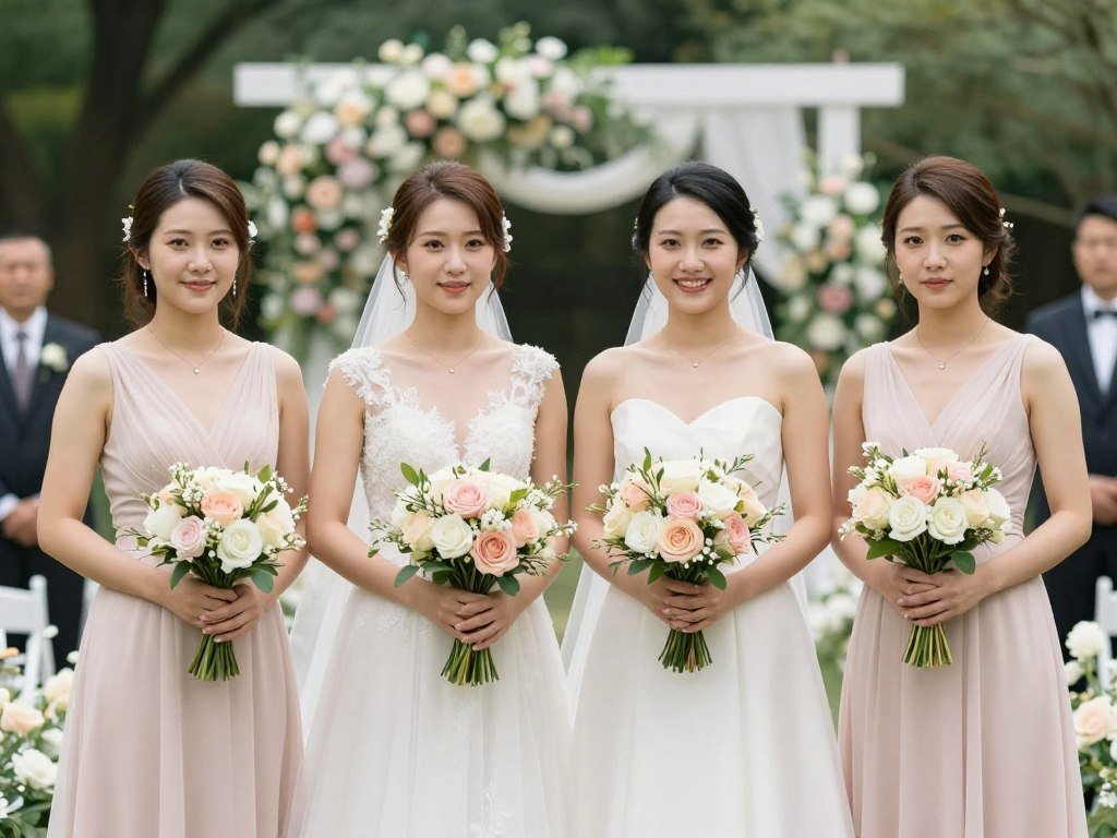 bridesmaids holding coordinated bouquets in wedding ceremony bridesmaids holding coordinated bouquets in wedding ceremony