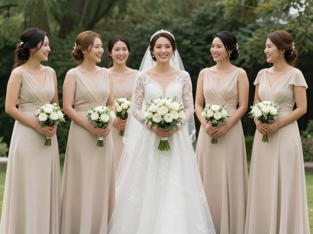 bridesmaids in full skirt dresses wedding party