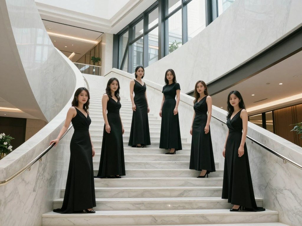 bridesmaids in urban architectural setting