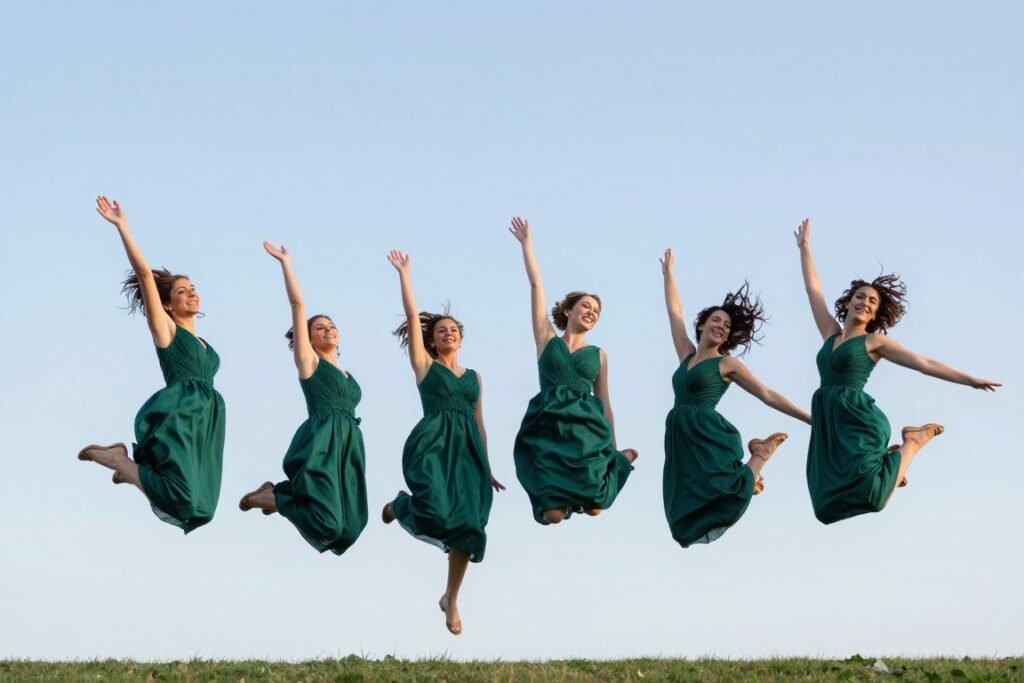 bridesmaids jumping in air together