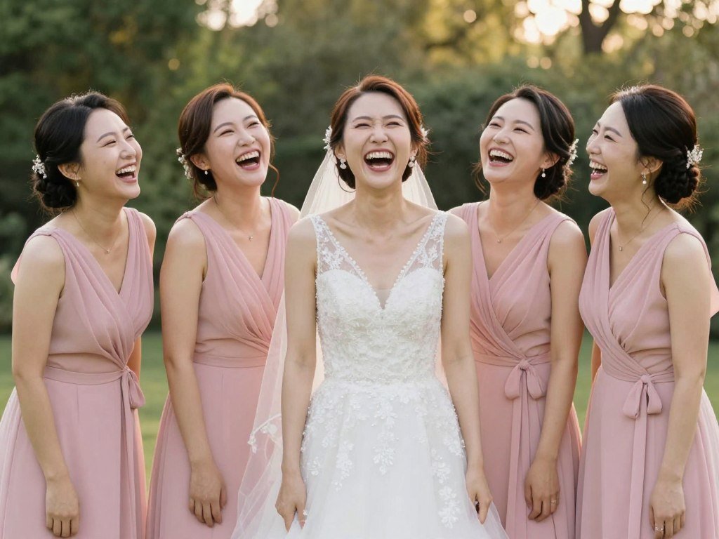 bridesmaids laughing together candid moment