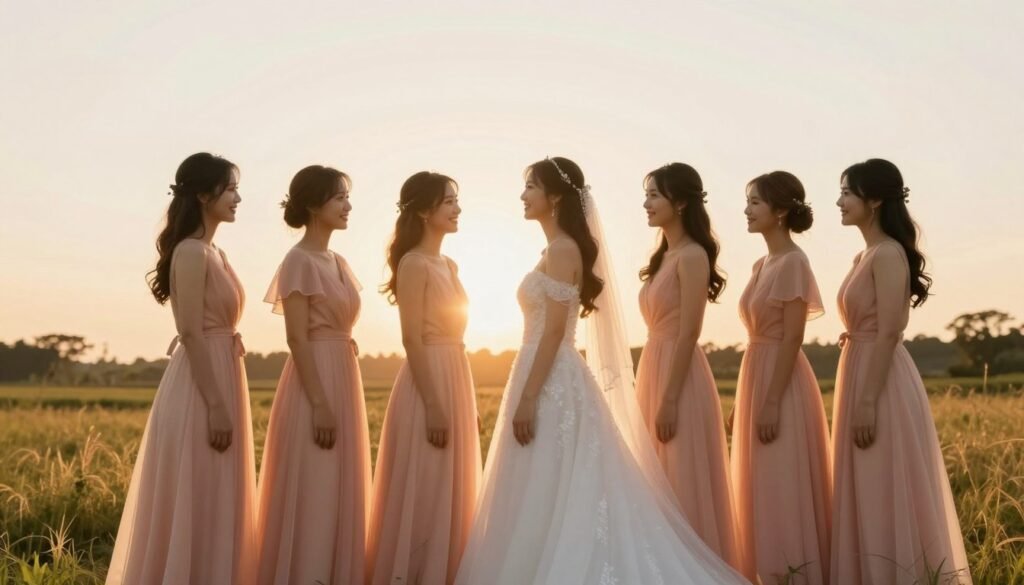 bridesmaids photographed in golden hour light