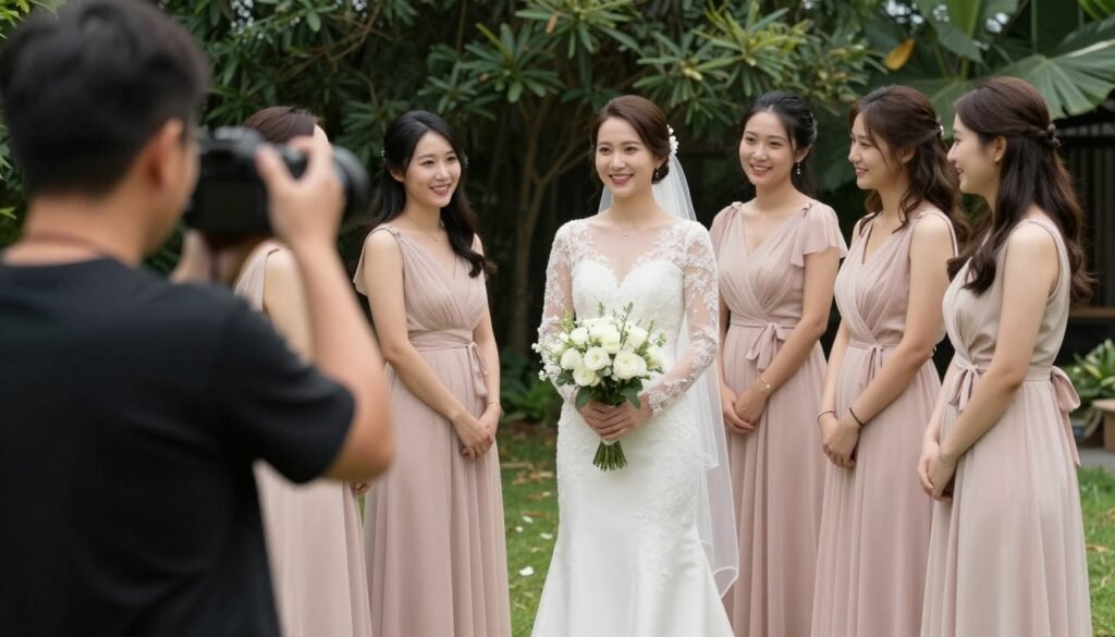 bridesmaids posing for wedding photography