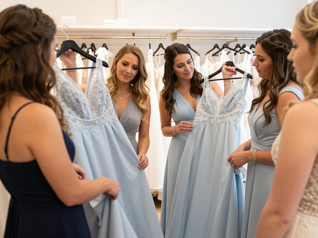 bridesmaids shopping for dresses together