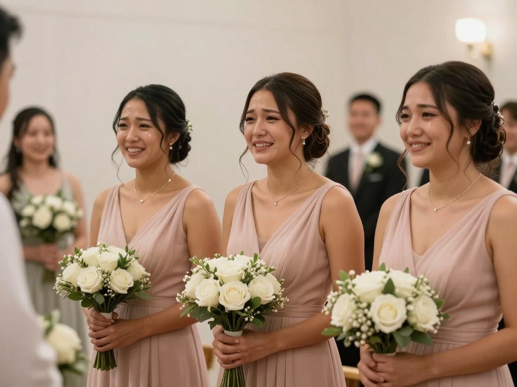 bridesmaids watching ceremony with emotional reactions
