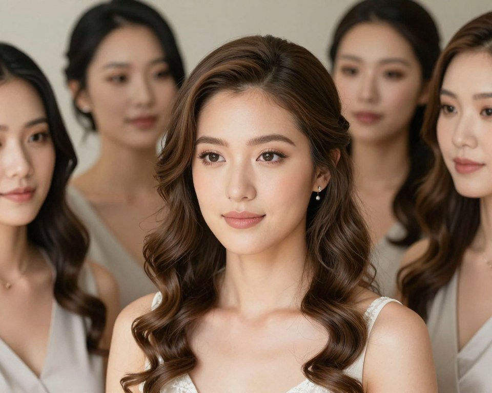 bridesmaids with coordinated hair and makeup styling that complements colorful dress palette