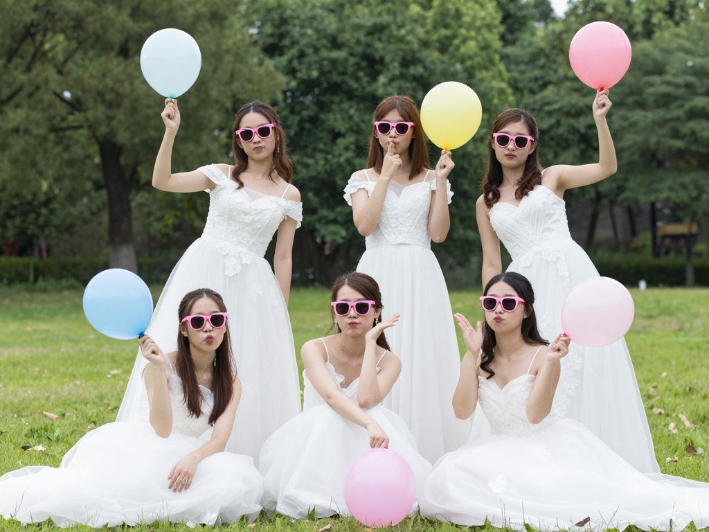 bridesmaids with fun props and sunglasses