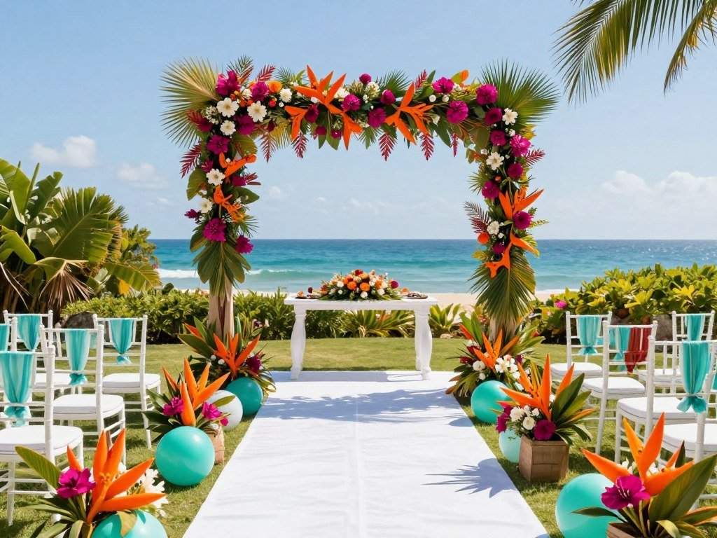 bright summer wedding with tropical colors