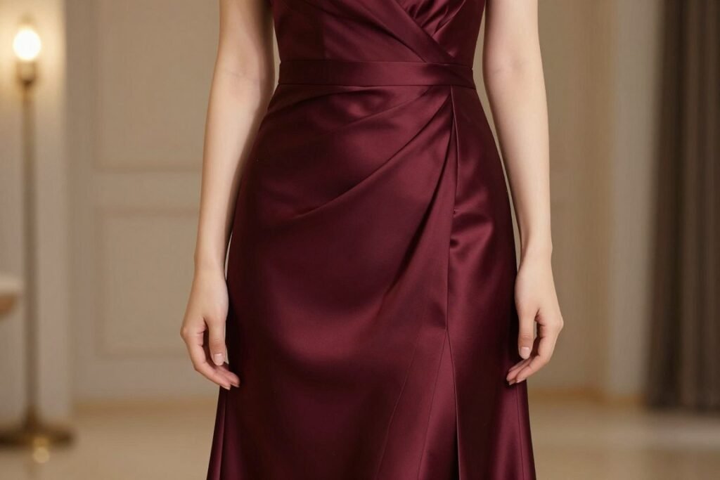 burgundy wine satin bridesmaid dress