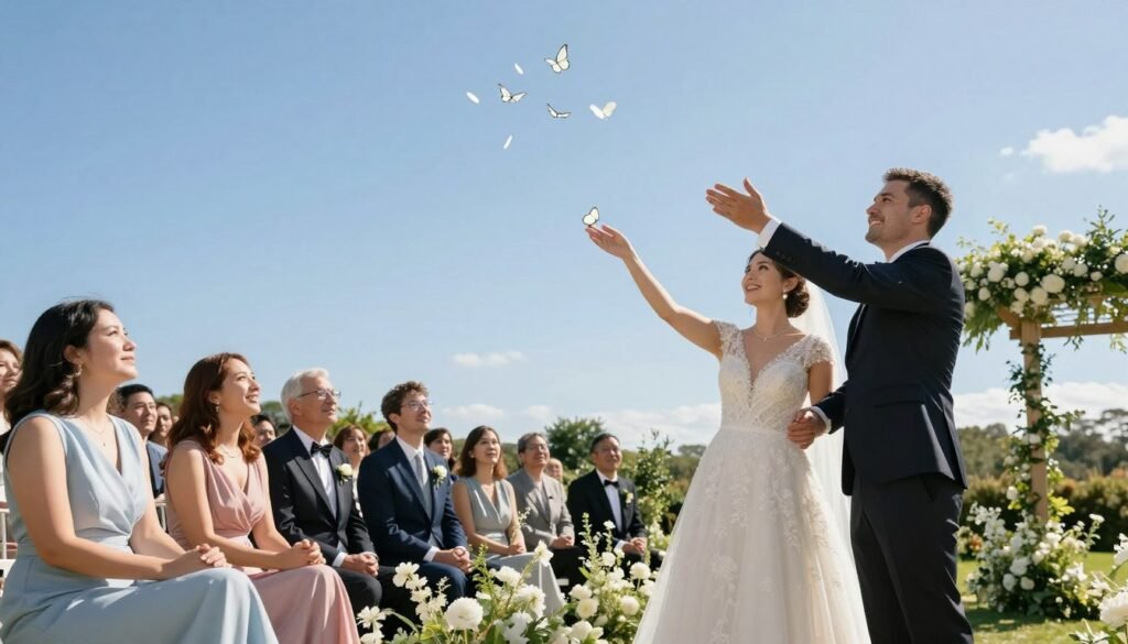 butterfly release memorial gesture at wedding