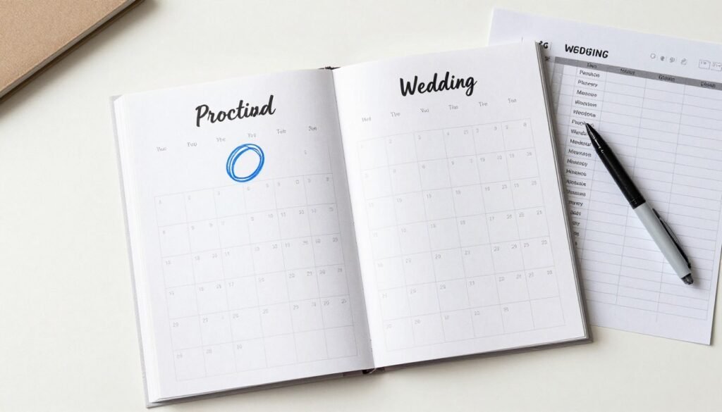 calendar marking wedding planning timeline with proposal date circled