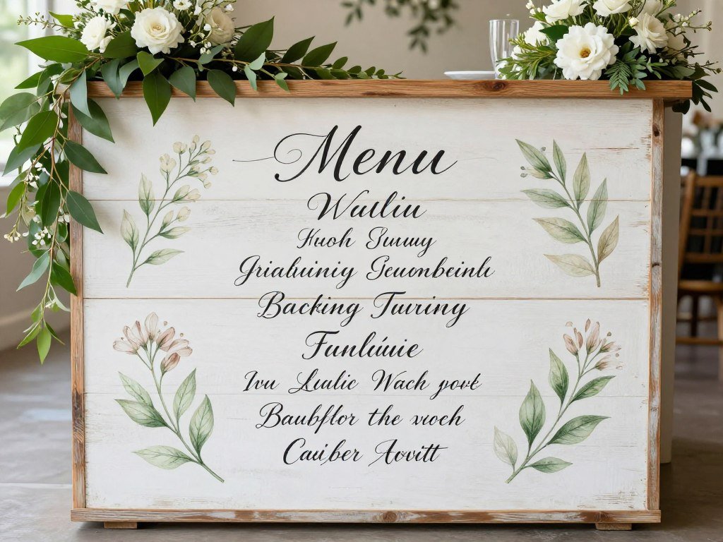 calligraphy bar menu on wooden sign with floral decorations calligraphy bar menu on wooden sign with floral decorations