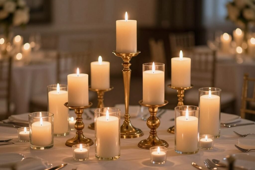 candle arrangement with varying heights