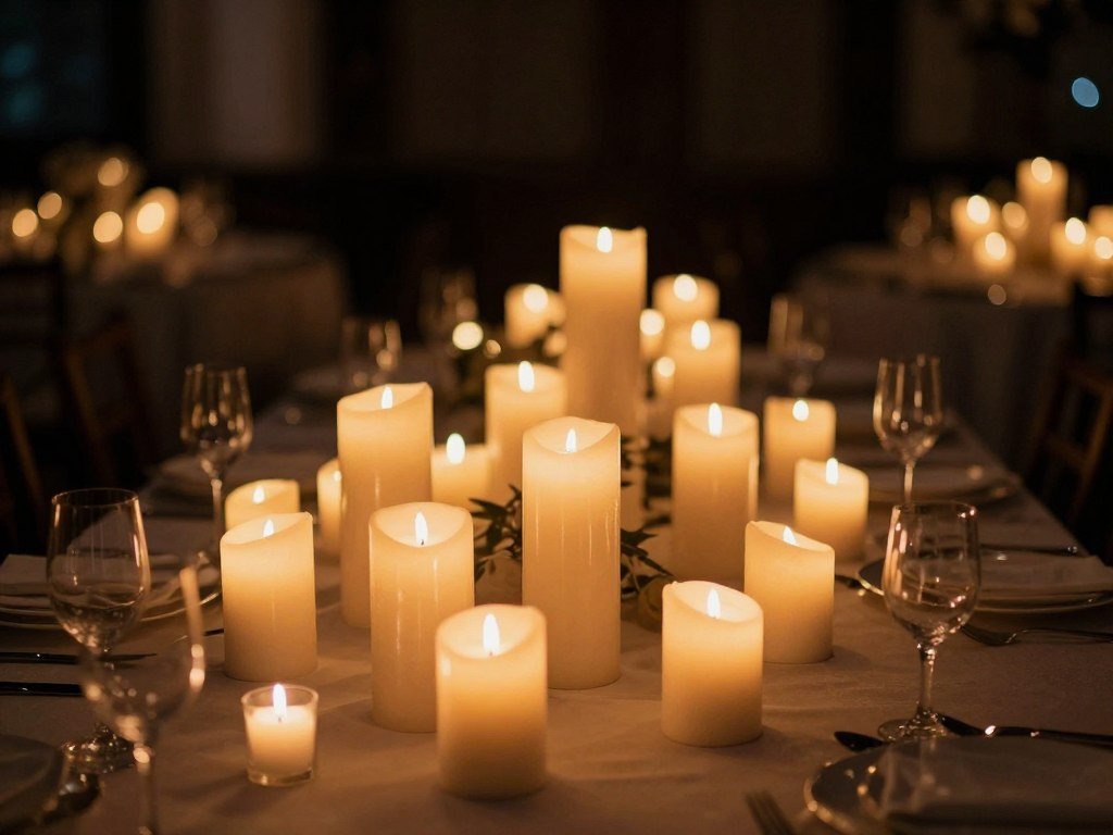candlelight micro wedding reception with multiple candles creating romantic ambiance