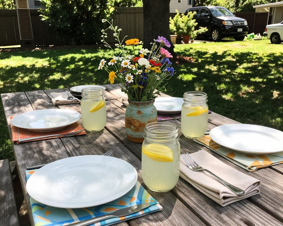 casual outdoor table setting for lunch
