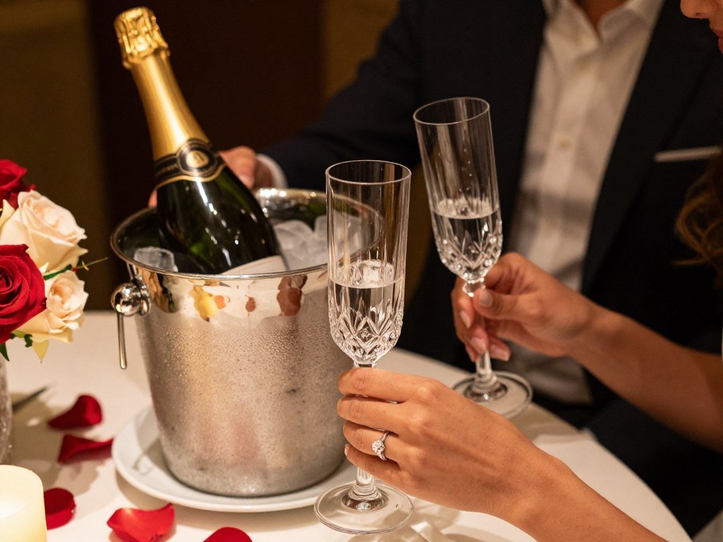 celebration champagne and glasses after proposal