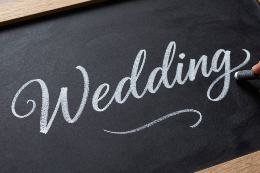 chalk calligraphy on wedding chalkboard