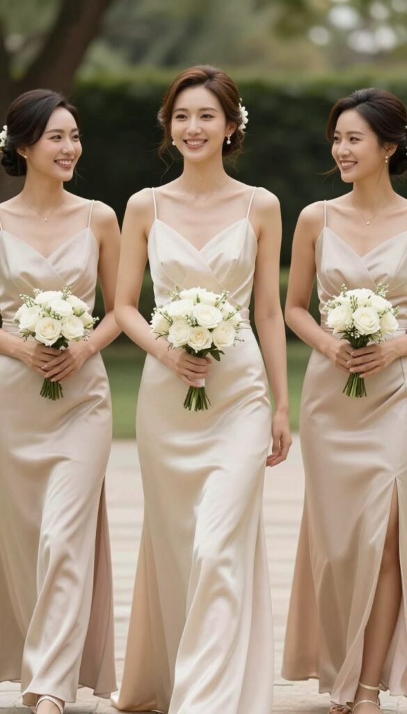 champagne bridesmaid dress neutral elegant garden