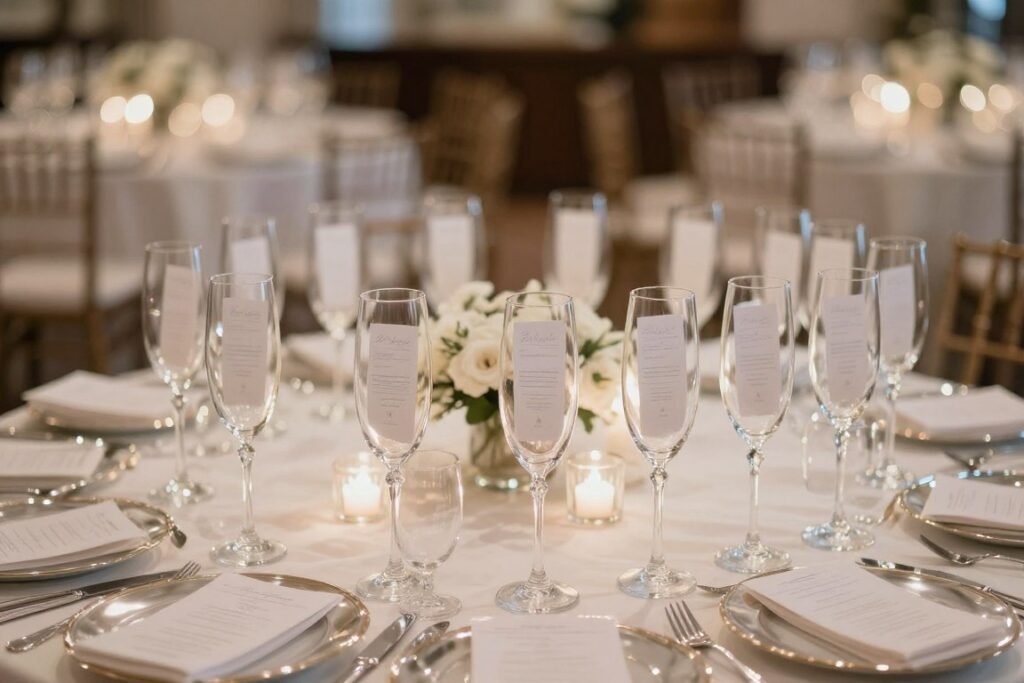champagne glass escort card display