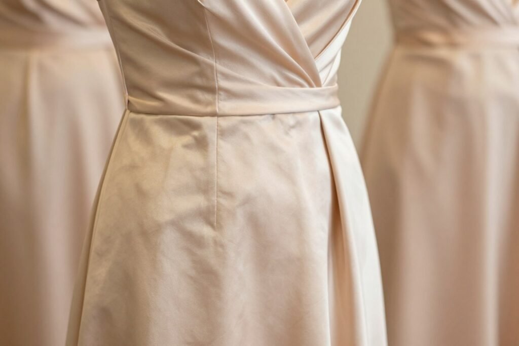 champagne satin bridesmaid dress close up