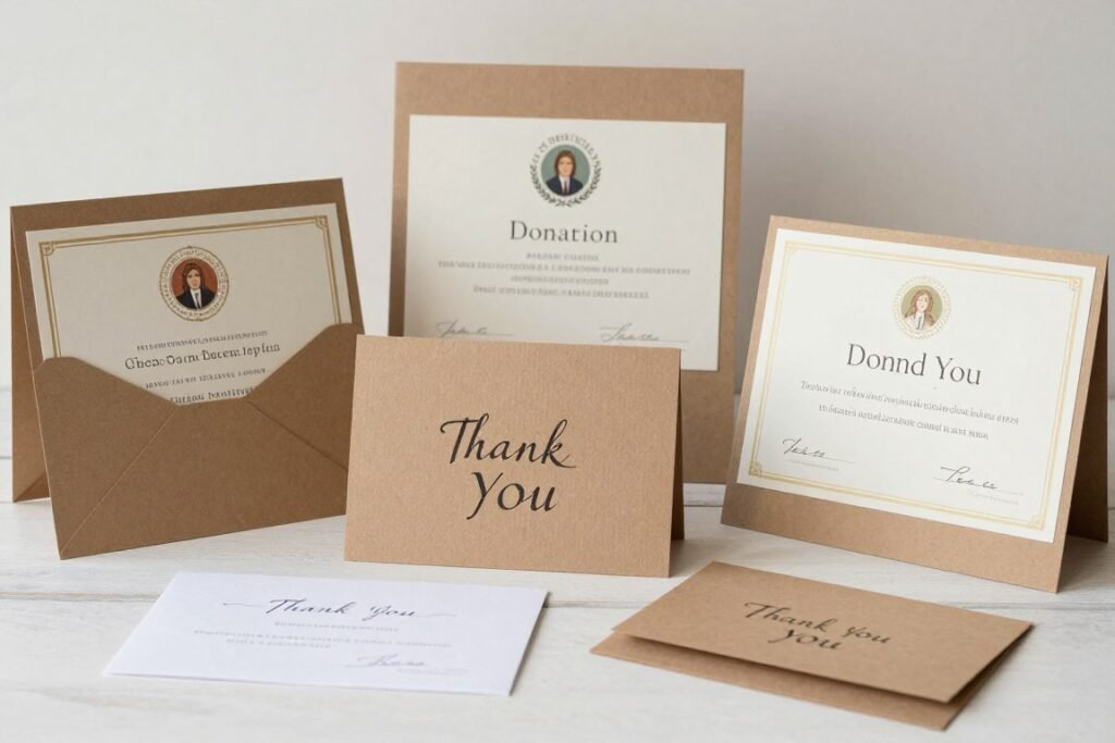 charitable wedding favor cards announcing donations made in guests honor