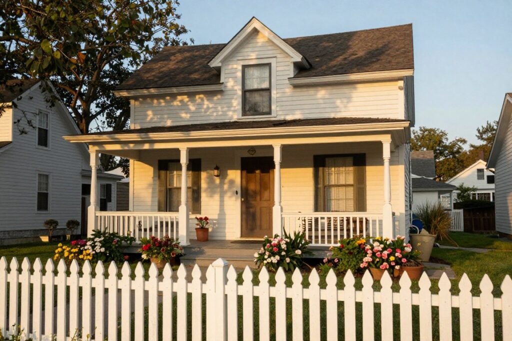 charming childhood home with front porch and garden