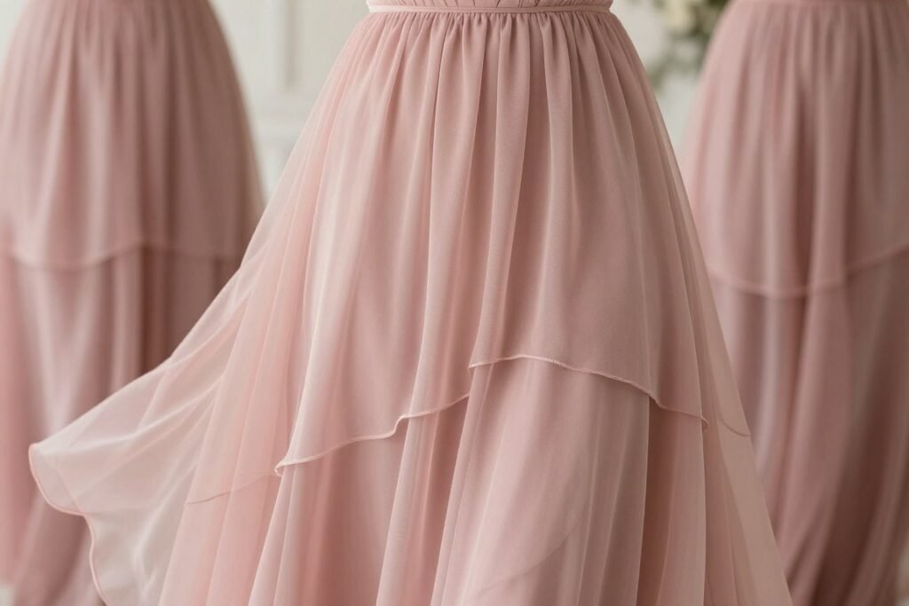 chiffon bridesmaid dress detail showing fabric drape and movement