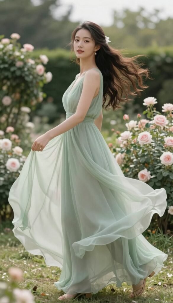 chiffon bridesmaid dress flowing movement garden