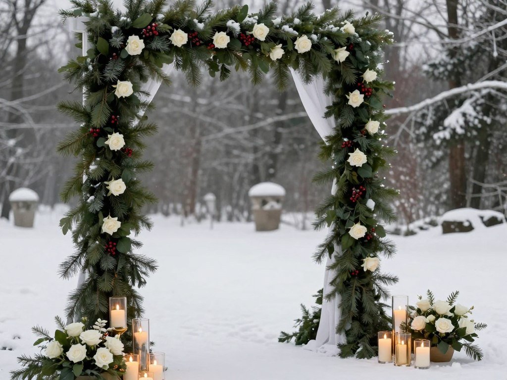 christmas wedding ideas elegant winter ceremony with evergreen garland and candlelight