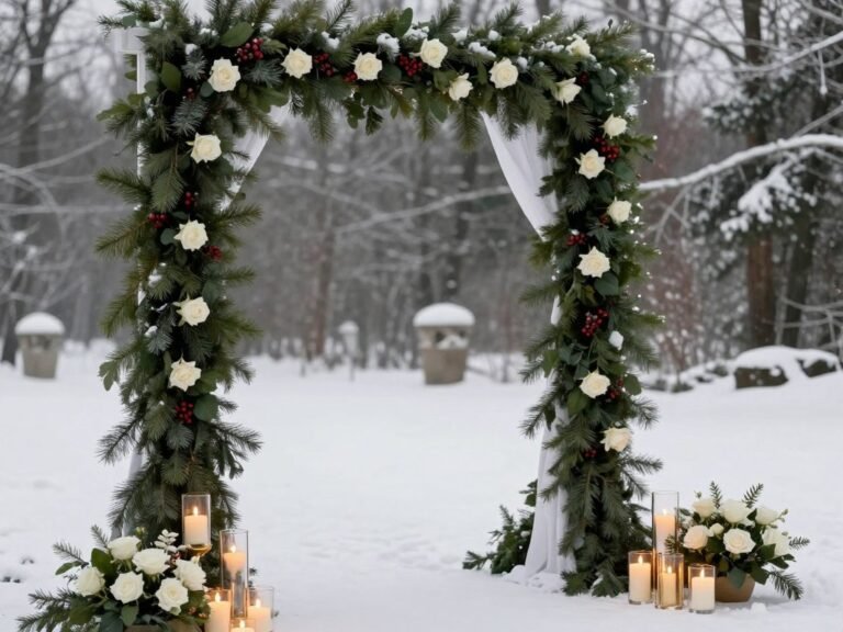 christmas wedding ideas elegant winter ceremony with evergreen garland and candlelight