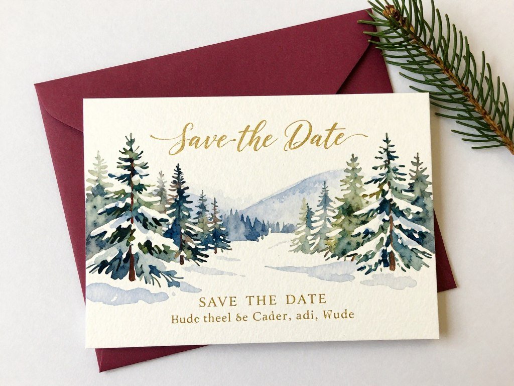 christmas wedding save the date with watercolor winter design christmas wedding save the date with watercolor winter design