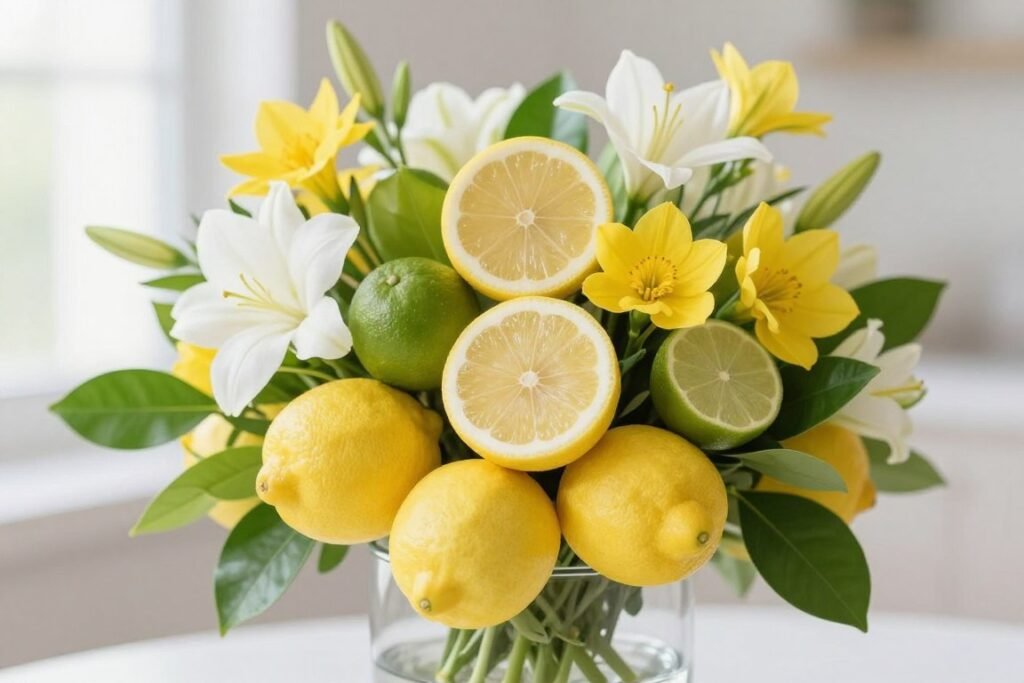 citrus centerpiece with fresh fruit and flowers citrus centerpiece with fresh fruit and flowers