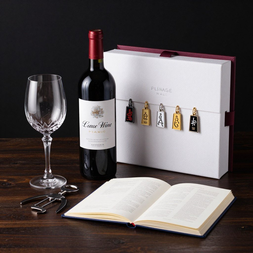 classic wine gift box items including wine bottle and elegant glassware