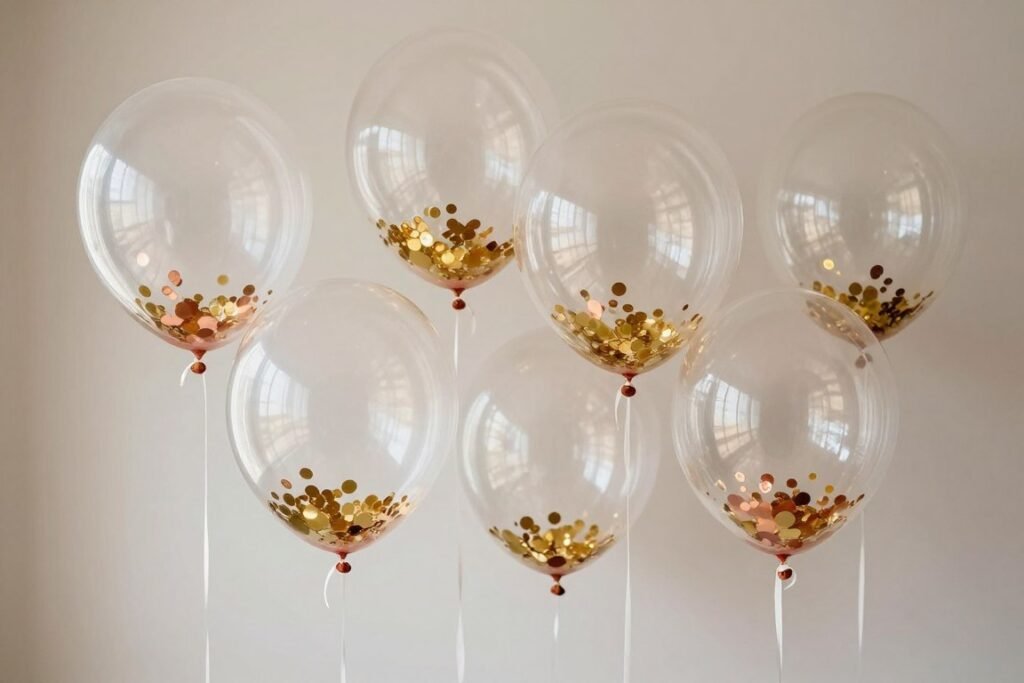 clear confetti balloons with gold and rose gold confetti clear confetti balloons with gold and rose gold confetti