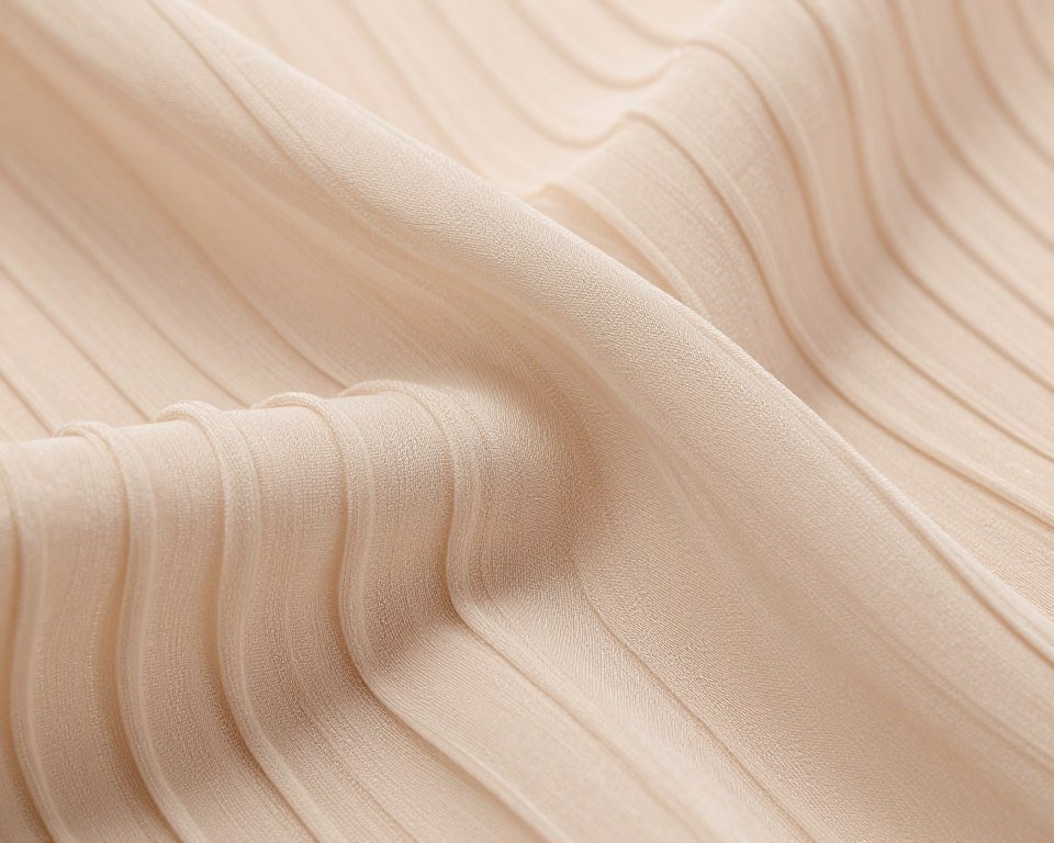 close-up detail of pleated chiffon neutral bridesmaid dress fabric
