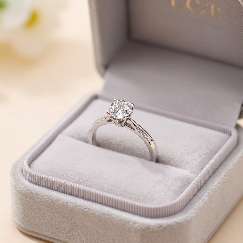 close up of engagement ring in elegant ring box
