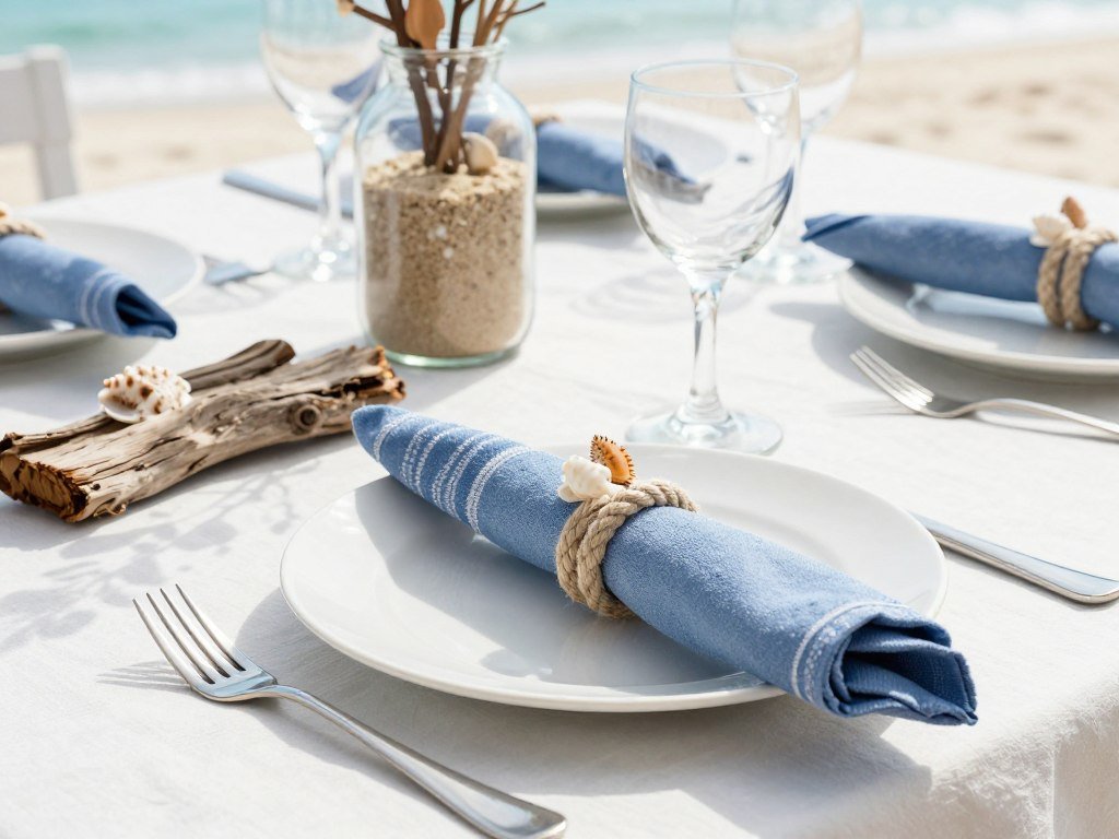 coastal beach themed table setting