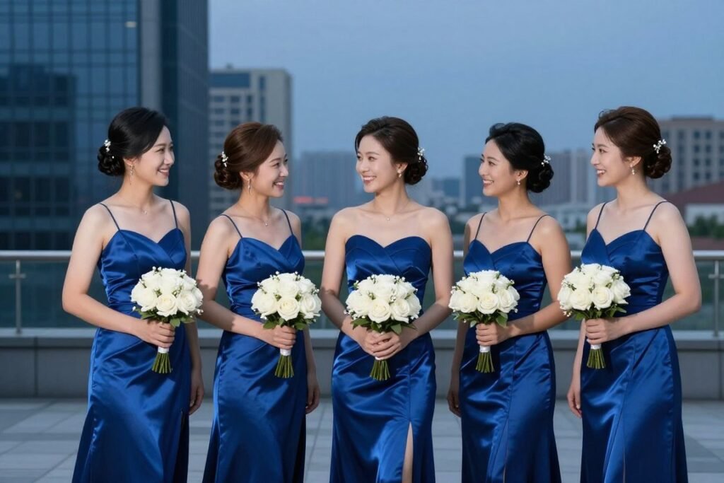 cobalt blue bridesmaid dresses creating dramatic sophisticated wedding party look