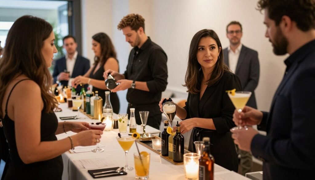 cocktail hour with interactive guest activities and entertainment stations