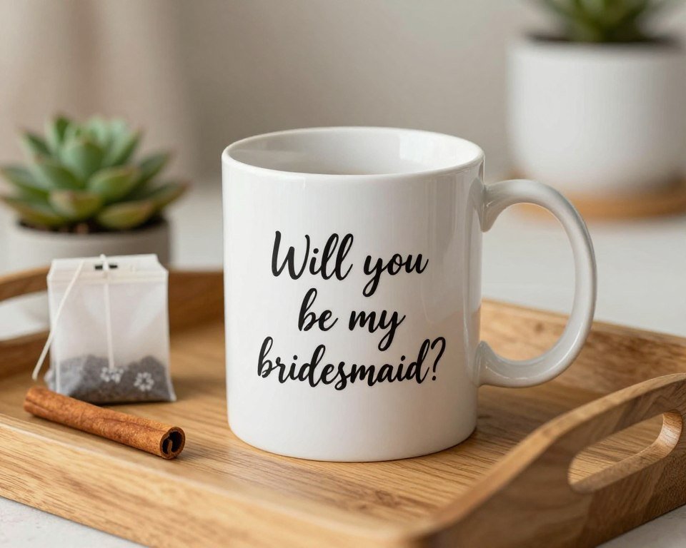 coffee mug with personalized message for bridesmaid proposal
