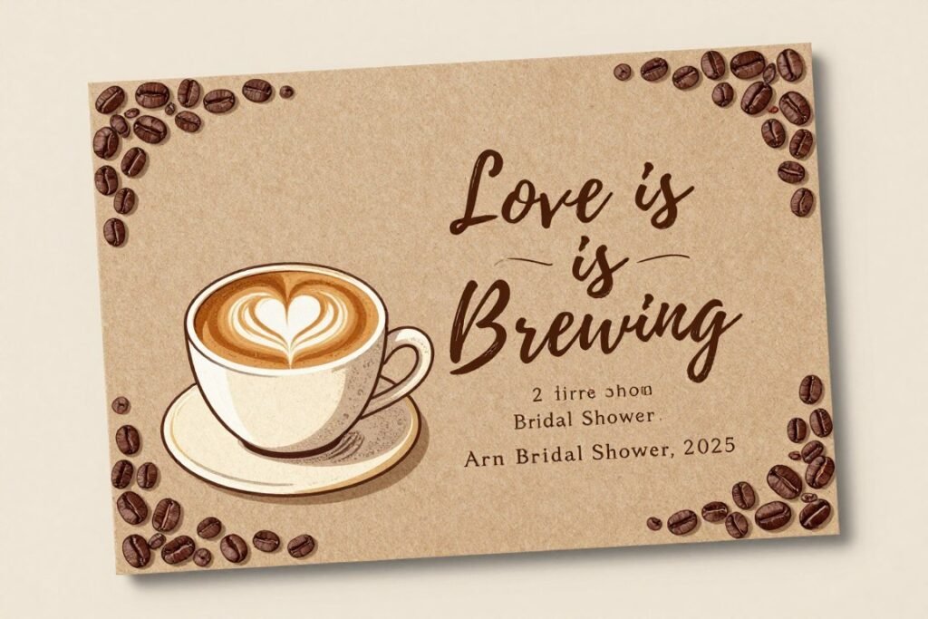 coffee-themed bridal shower invitation with latte art design