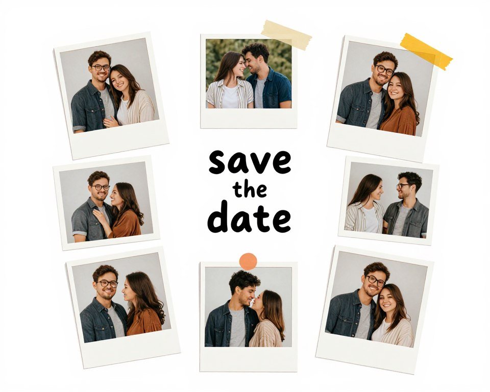 collage style save the date with multiple couple photos