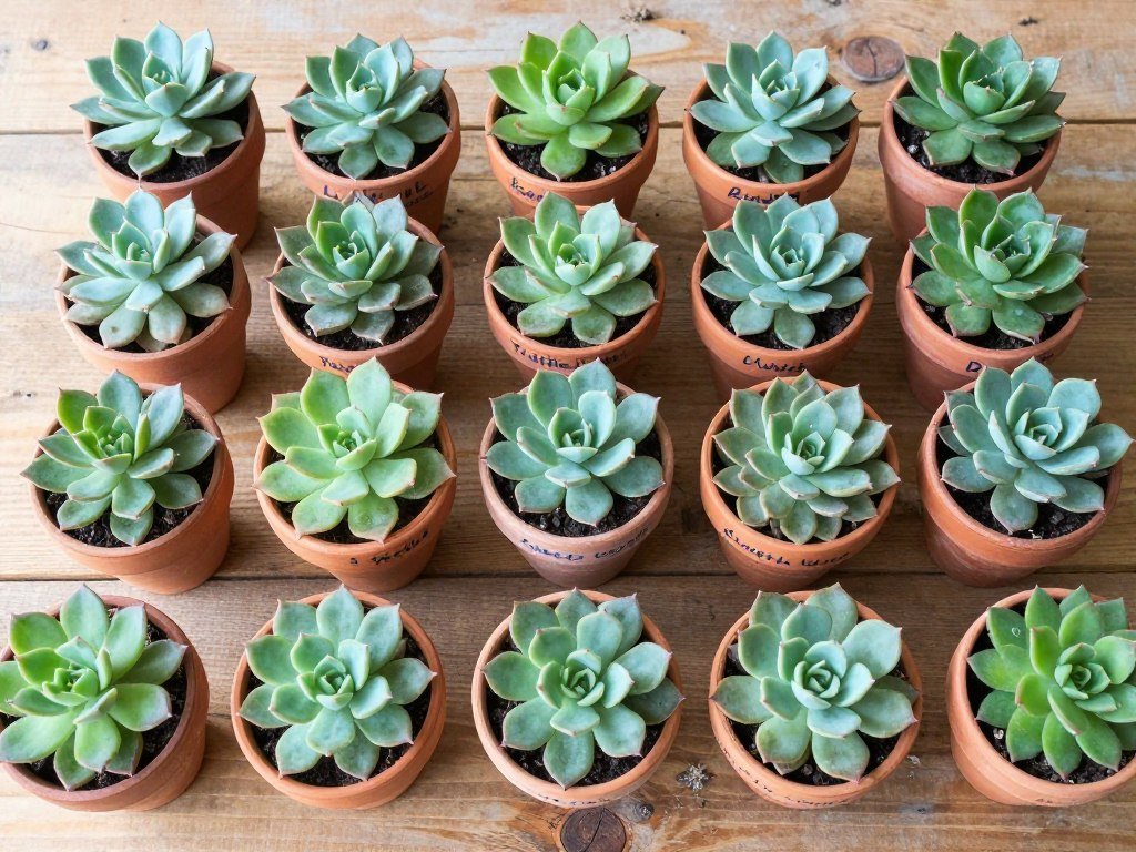 collection of small terracotta pots with succulents and guest signatures written on pots collection of small terracotta pots with succulents and guest signatures written on pots