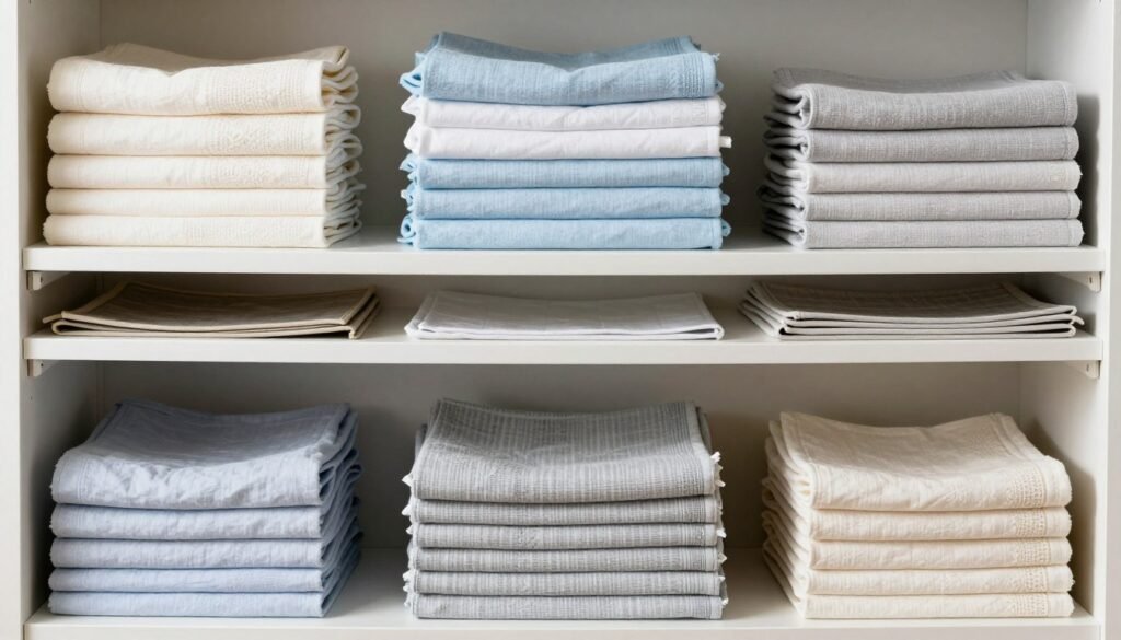 collection of table linens folded