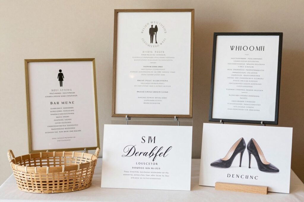 collection of wedding signs with custom phrases